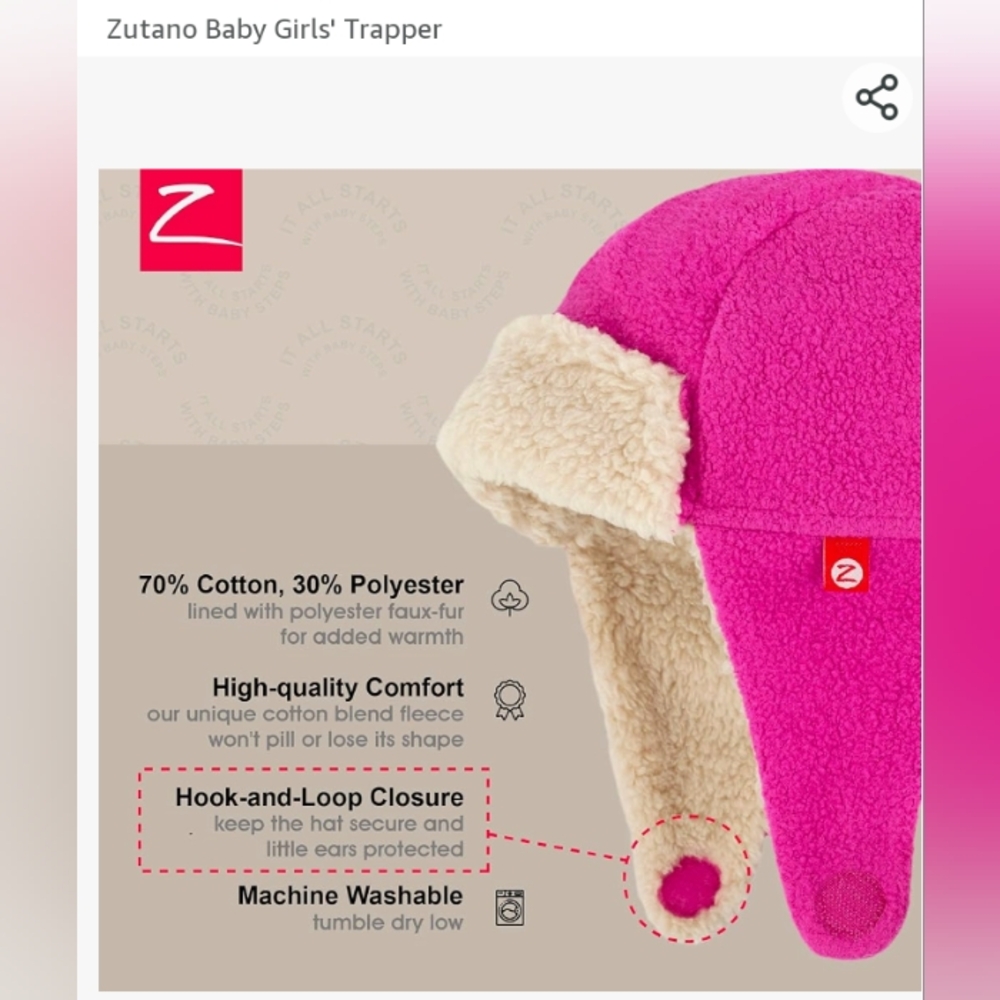 Zutano Baby Girl Trapper Hat - Cozie Fleece Fuchsia 💕